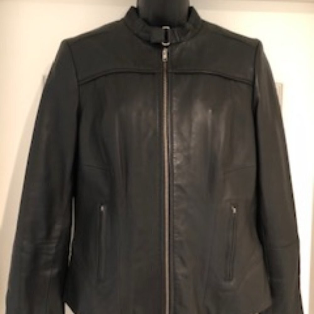 Lamarque Collection 264Ariel Lined 100% Leather Jacket Black Size L NWOT